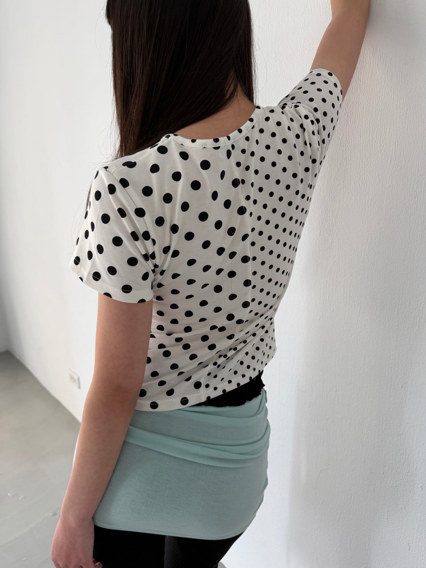 polka dot patchwork short-sleeved top