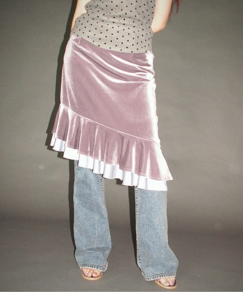 musubore frill velours midi skirt