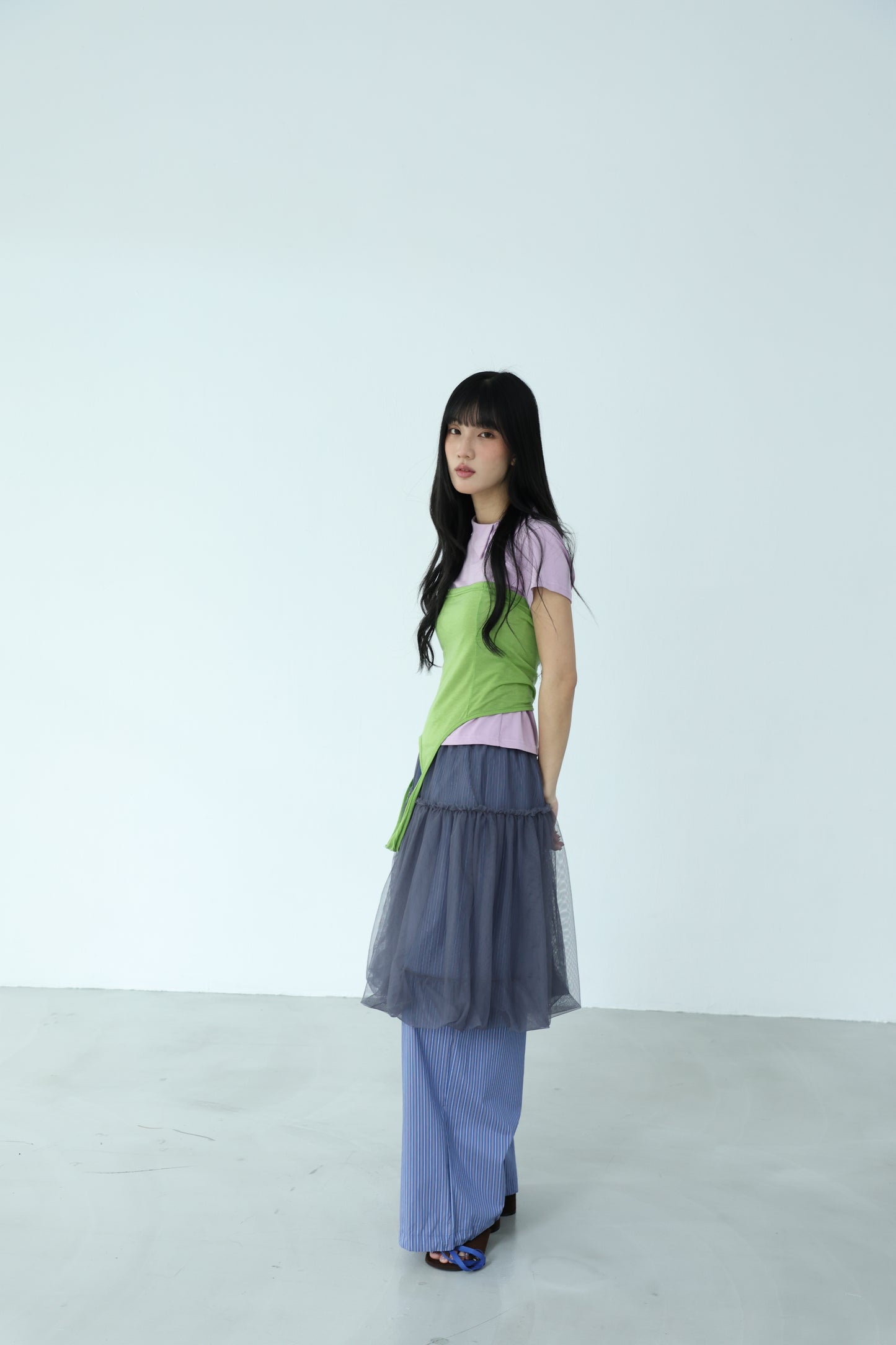 Candy-colored diagonal button polo shirt