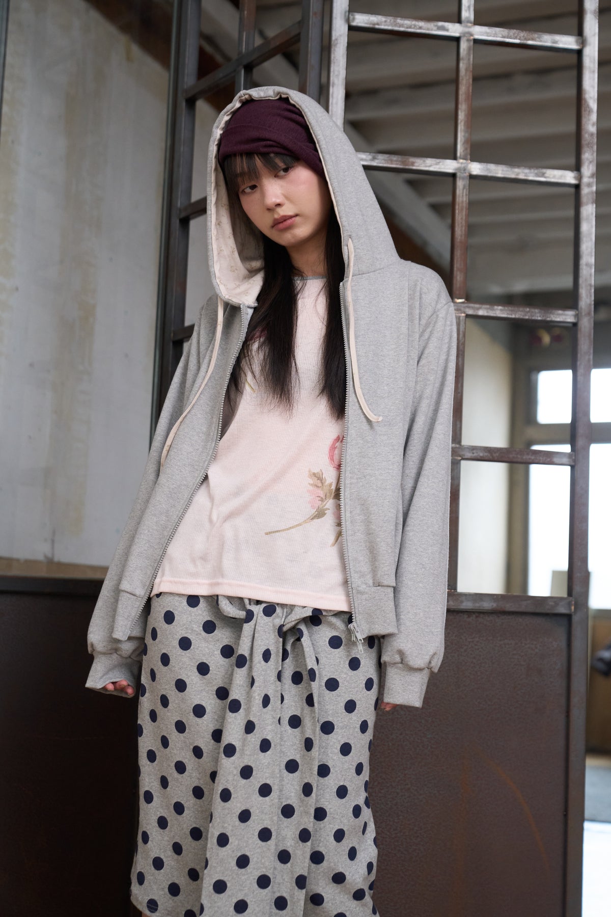 Double-Zip Floral Hooded Jacket