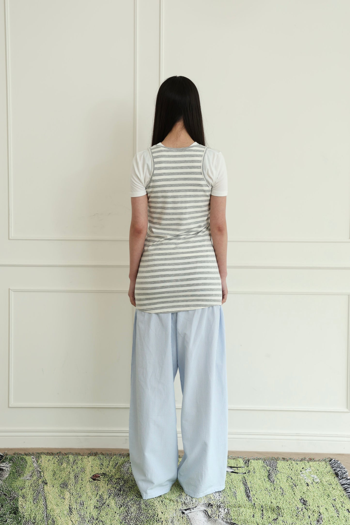 Wide striped long vest