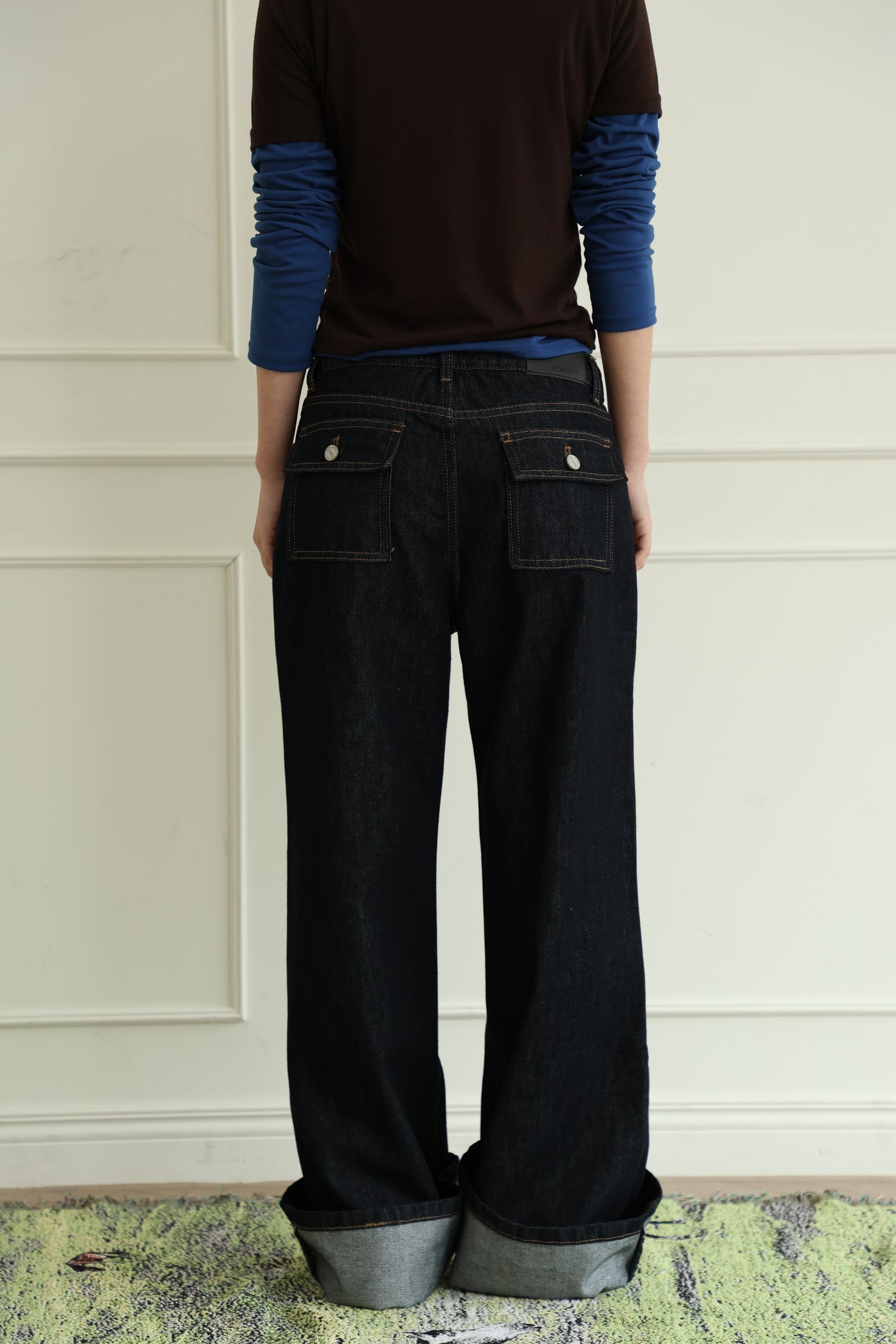 Button-up low-rise flared jeans