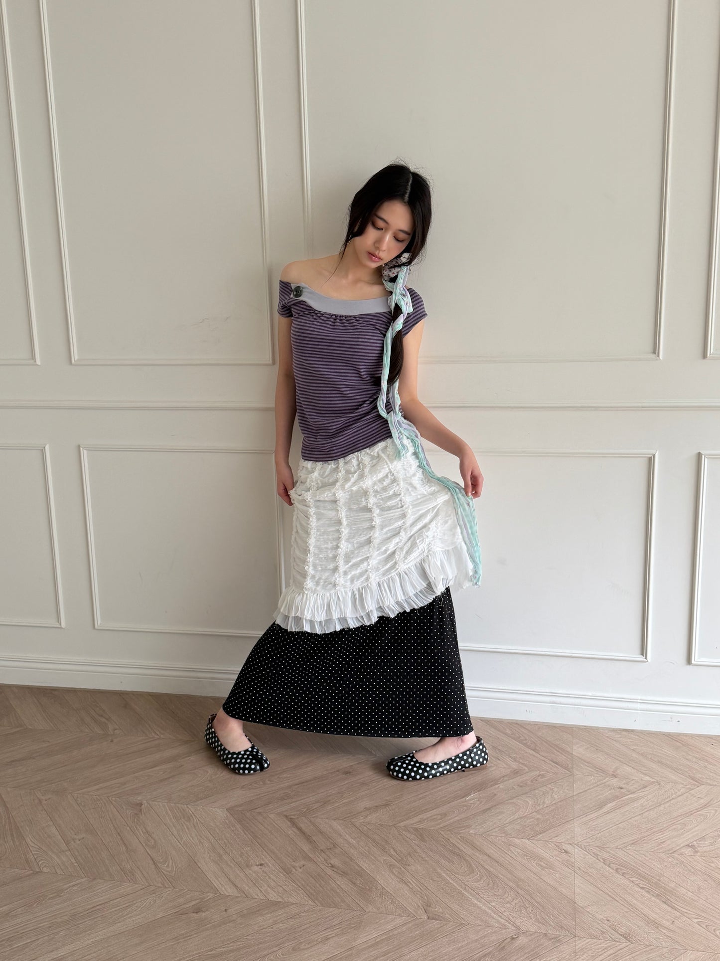 Elastic polka dot maxi dress