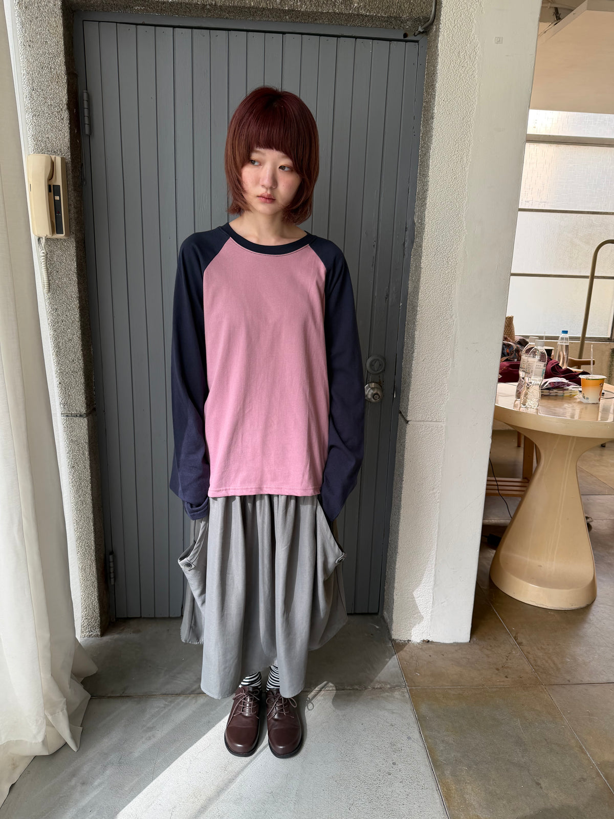 Draped Pocket Button Midi Skirt