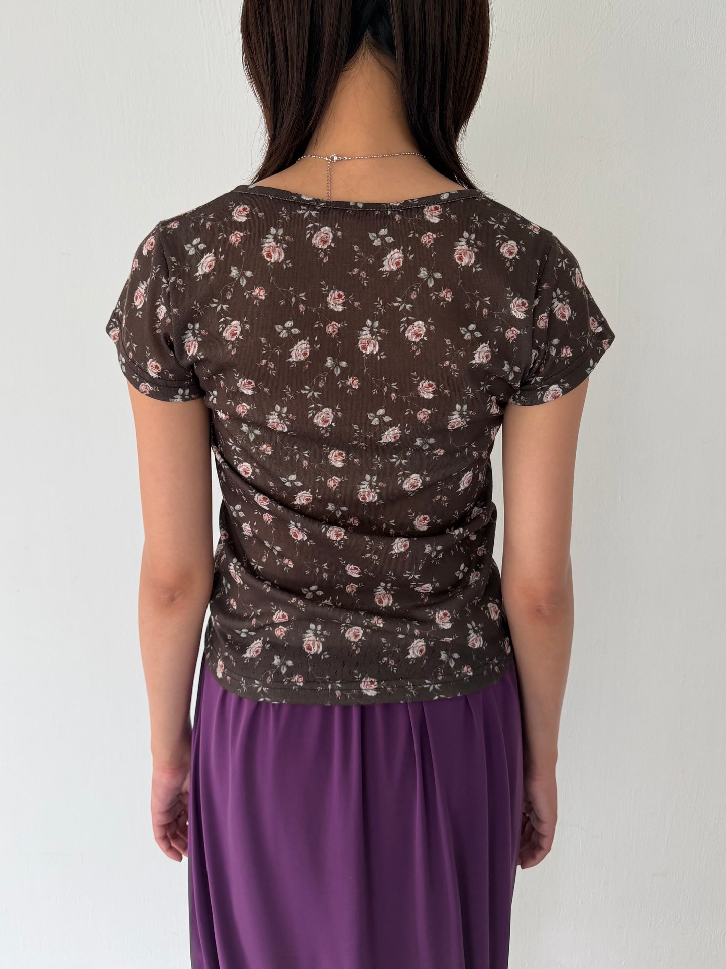 Floral Button Elastic Short-Sleeve