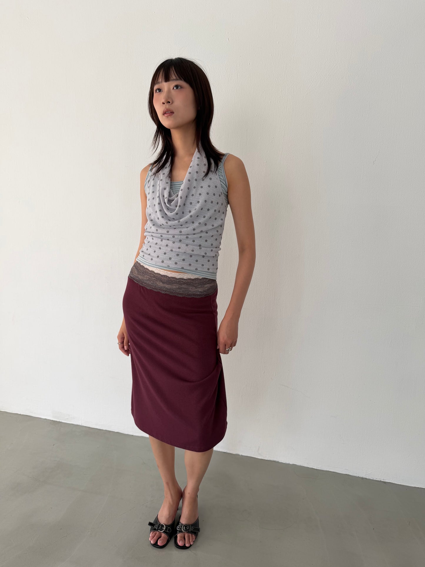 Lace cotton straight skirt