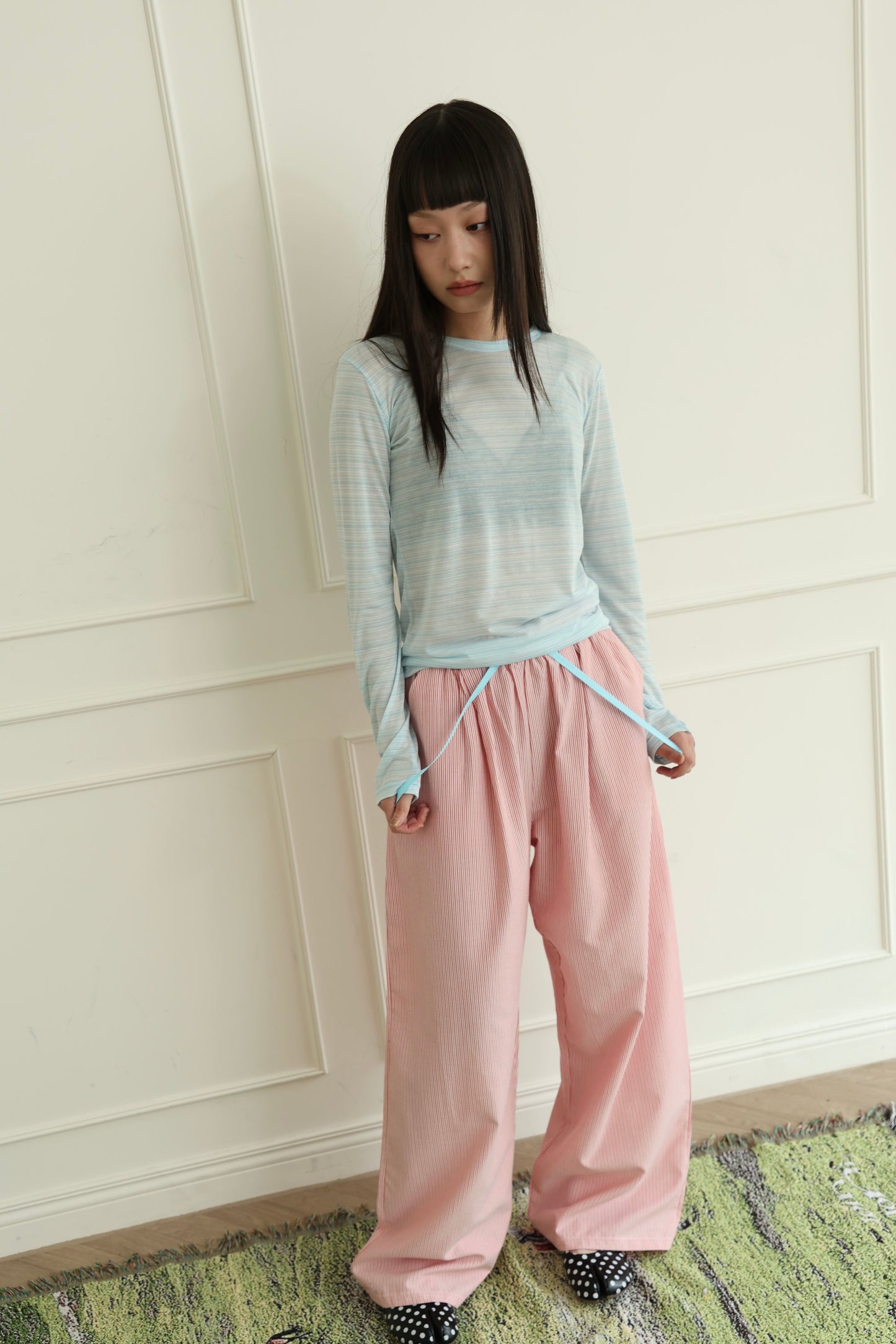 Striped loose straight leg pants