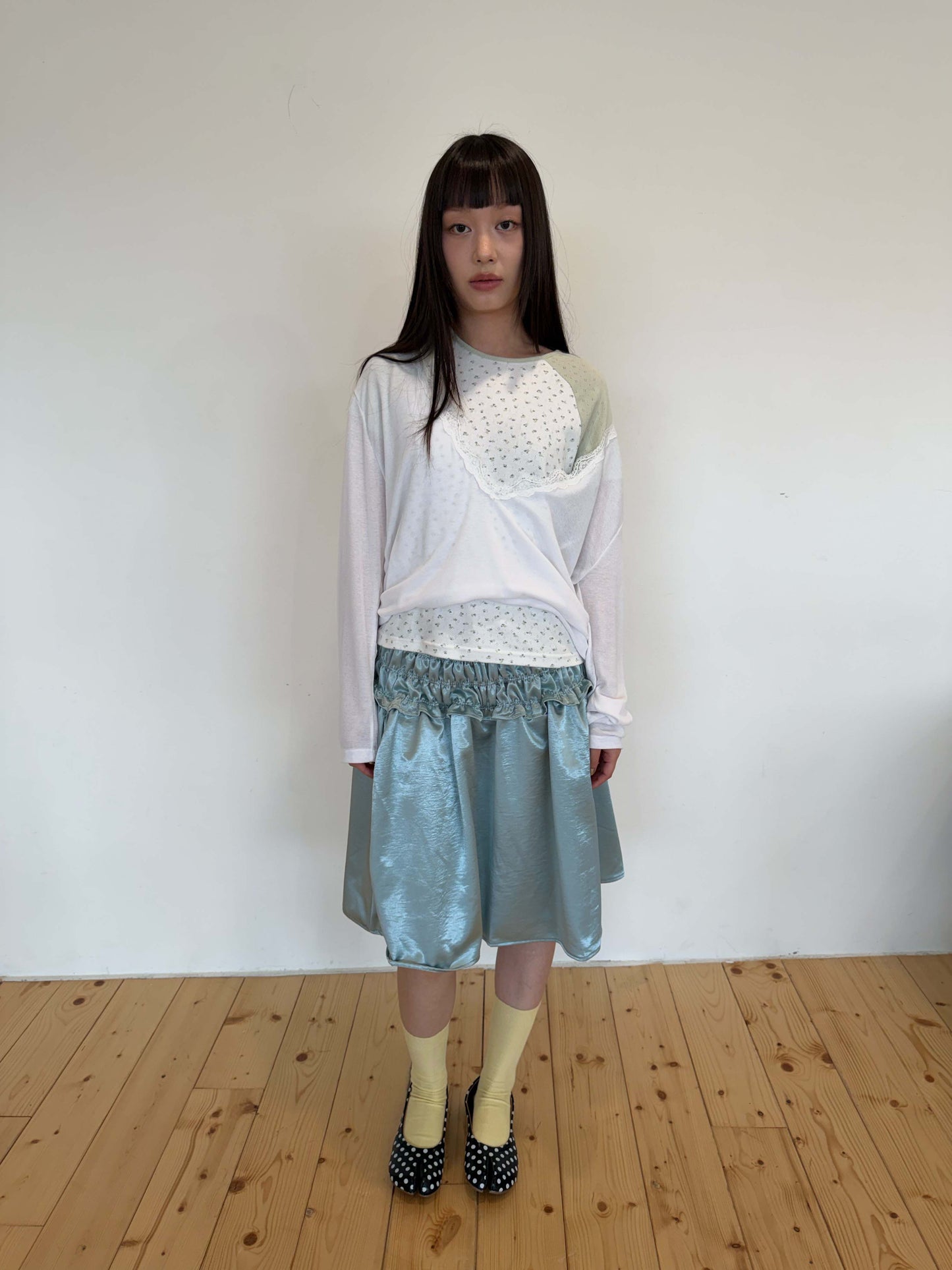 Satin pleated midi skirt