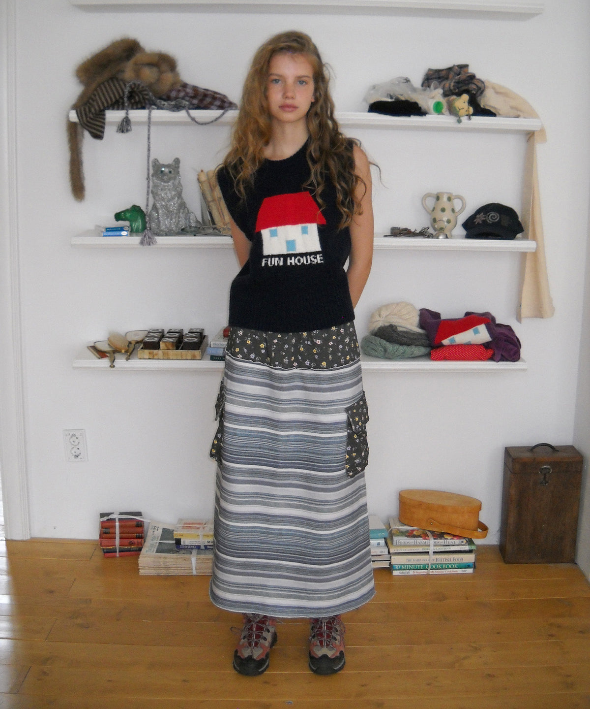 FUN FROM FUN Pocket Long Skirt, Grey