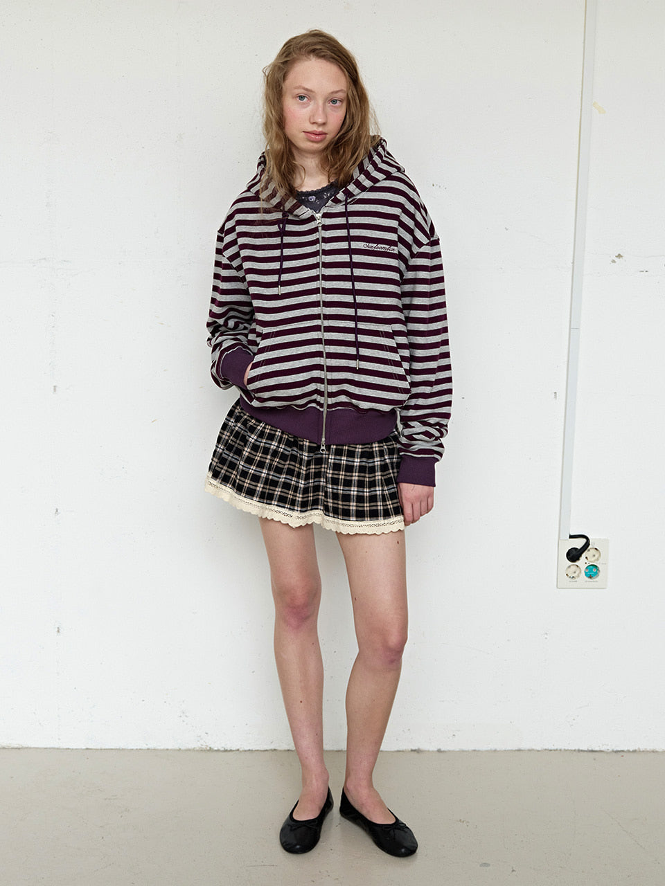 FUN FROM FUN Folded Check Mini Skirt, Black
