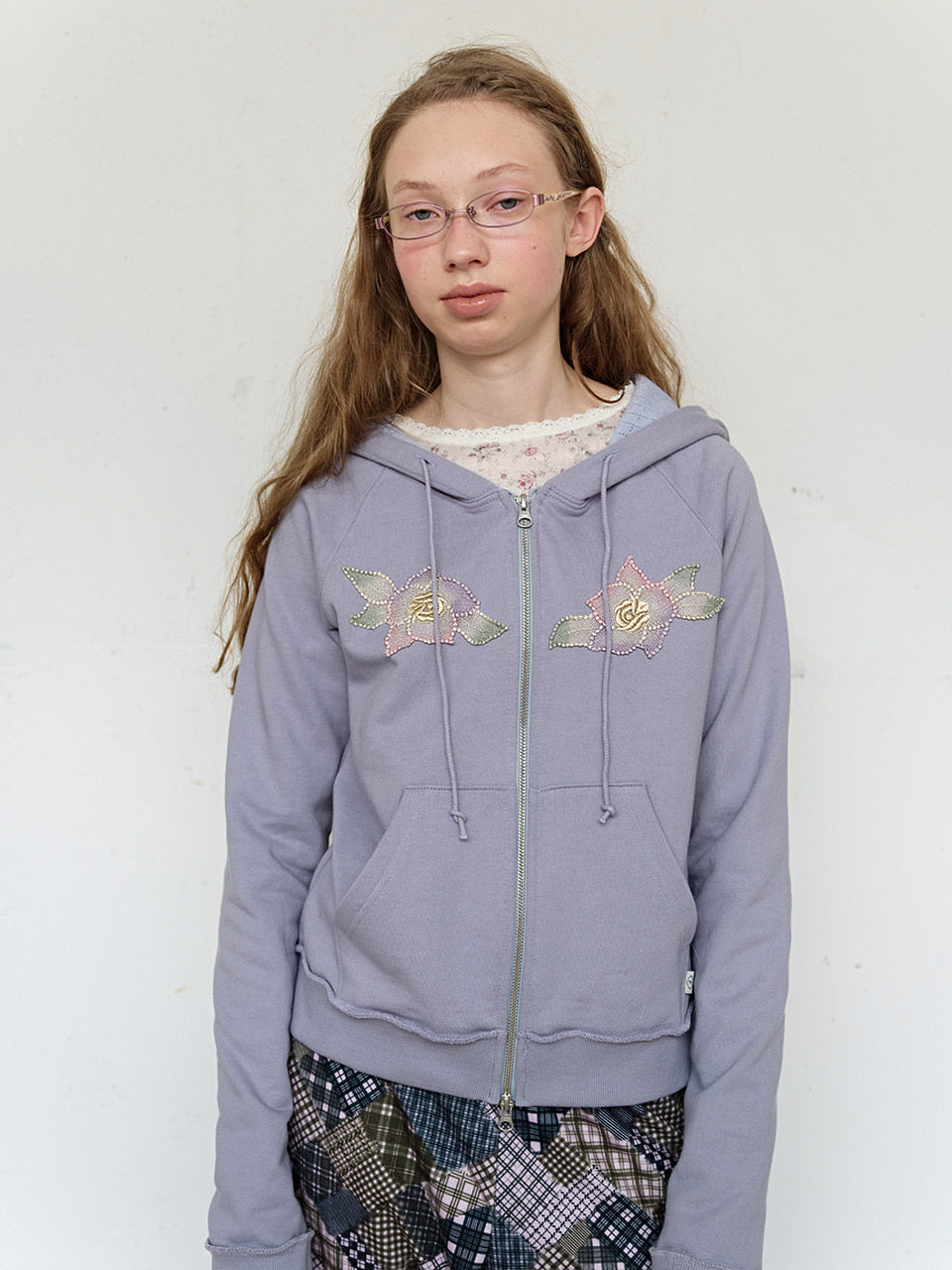 FUN FROM FUN Applique Boho Hoodie, Grey Purple