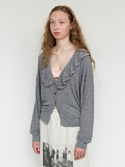 FUN FROM FUN Moody Frill Cardigan, Melange Grey