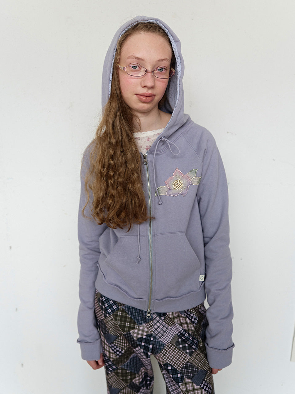 FUN FROM FUN Applique Boho Hoodie, Grey Purple