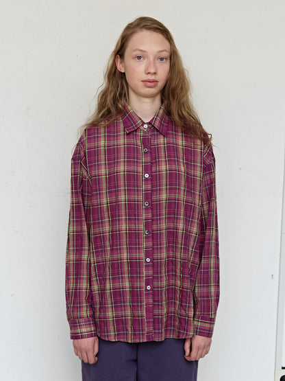 FUN FROM FUN Berry Check Overfit Shirt, Berry