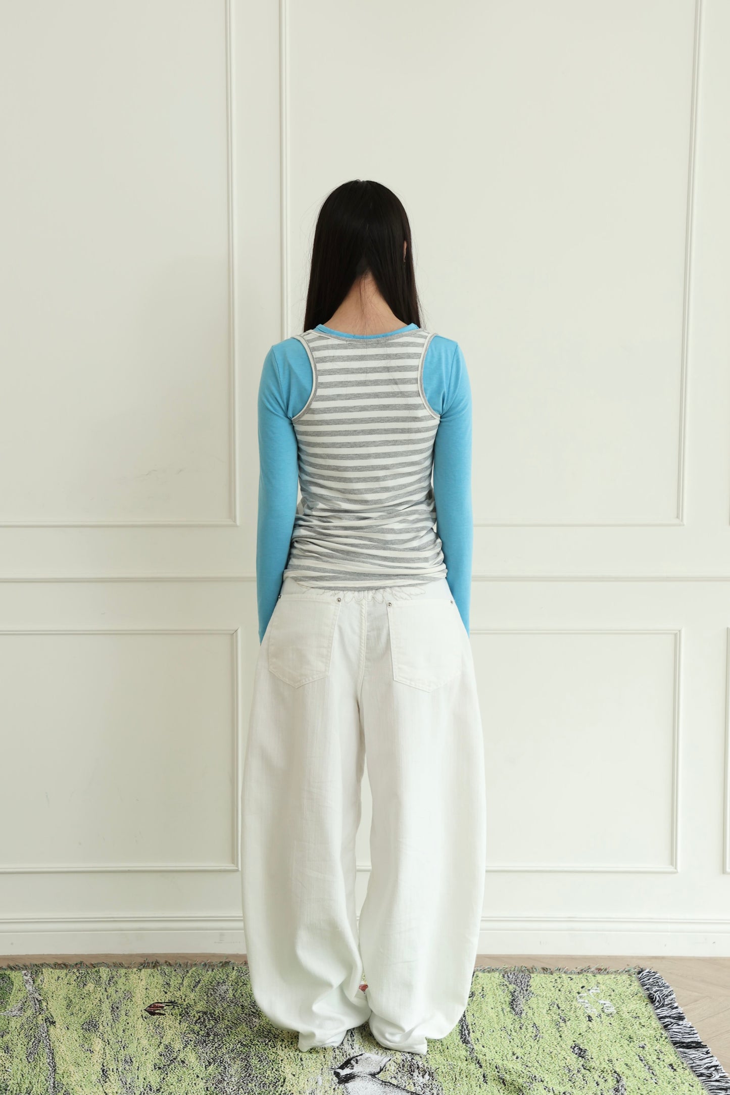 Wide striped long vest