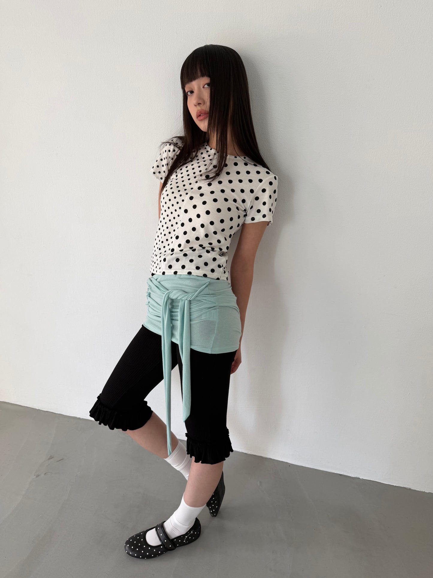 polka dot patchwork short-sleeved top