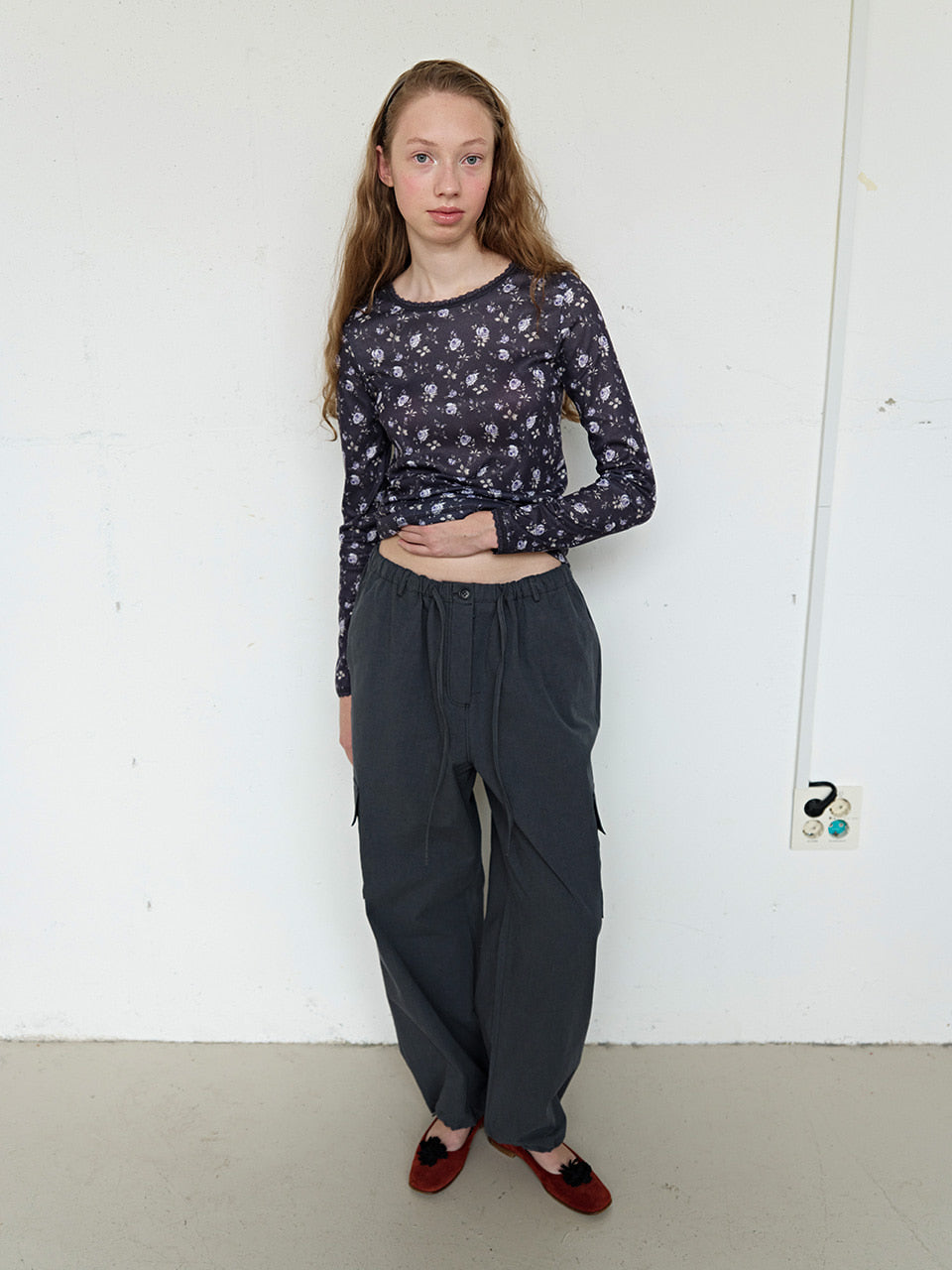 FUN FROM FUN Petal Pointelle Tee, Charcoal