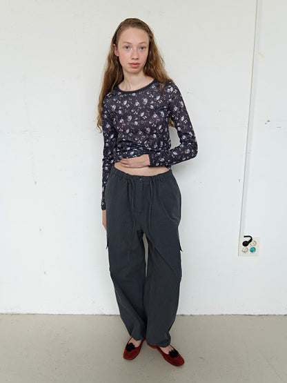 FUN FROM FUN Petal Pointelle Tee, Charcoal