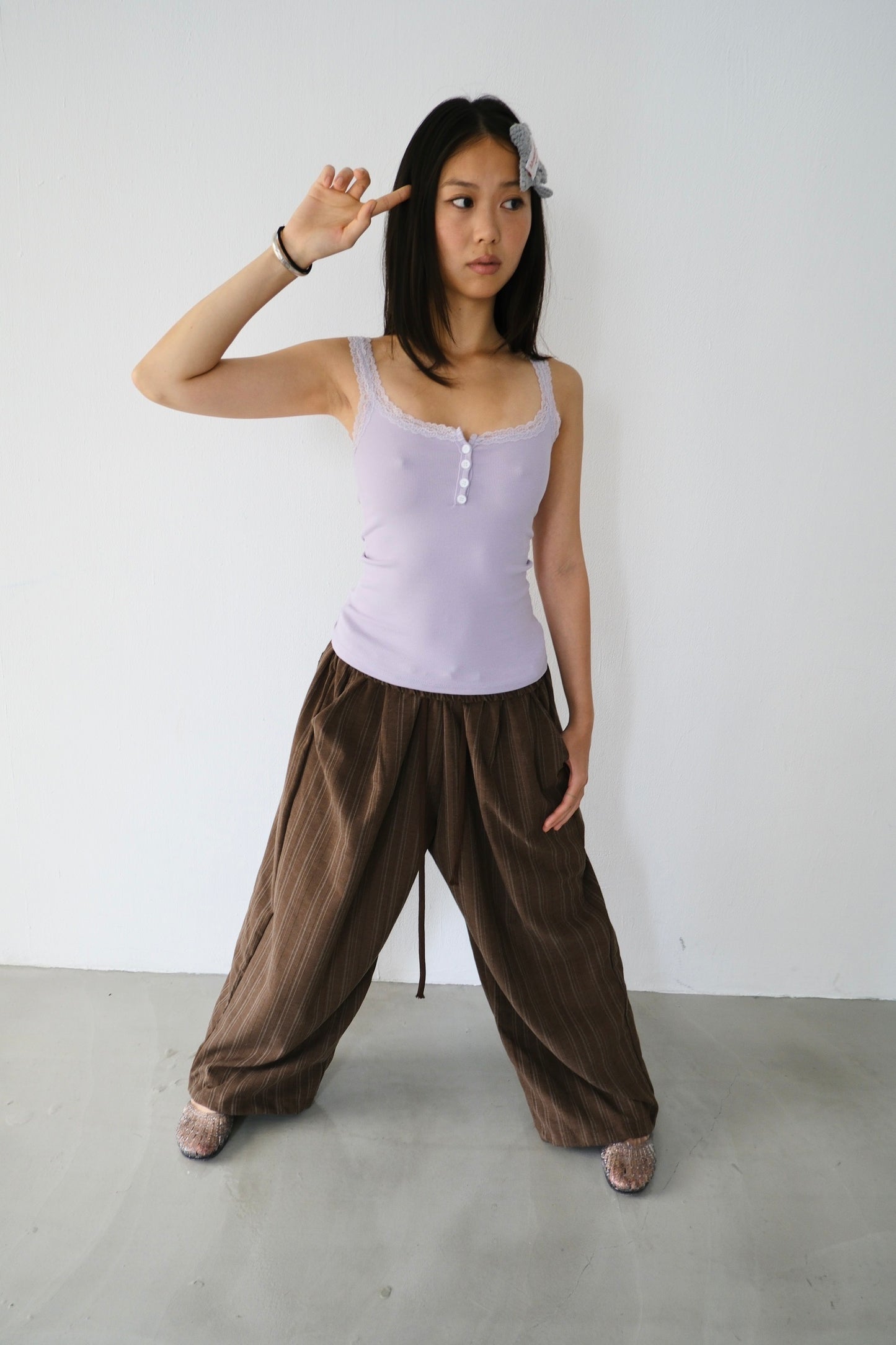 Retro loose striped straight leg pants