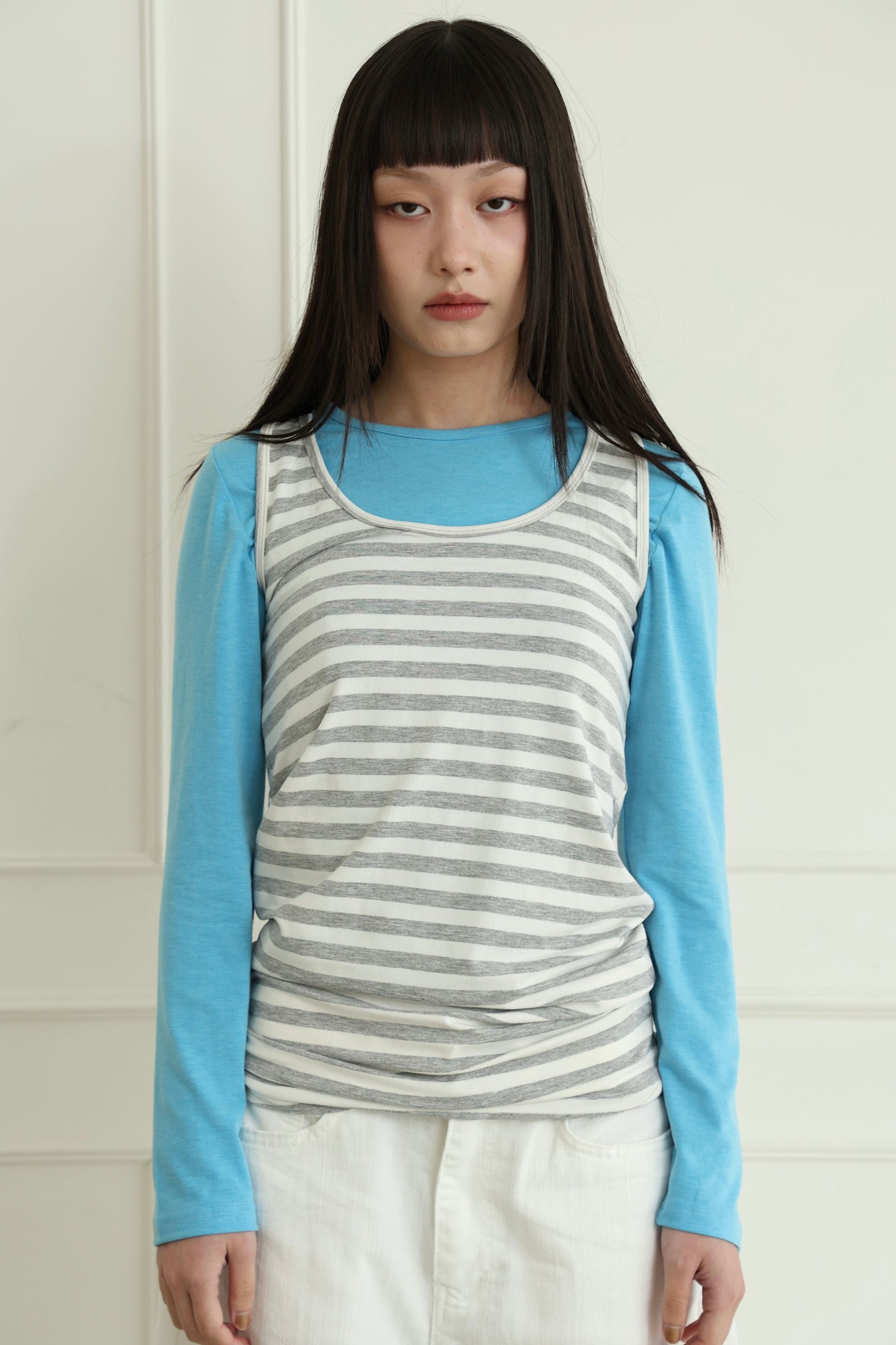 Wide striped long vest