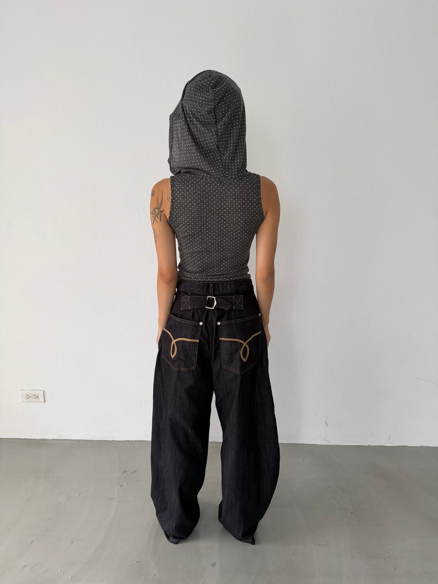 Polka Hood Sleeveless Top