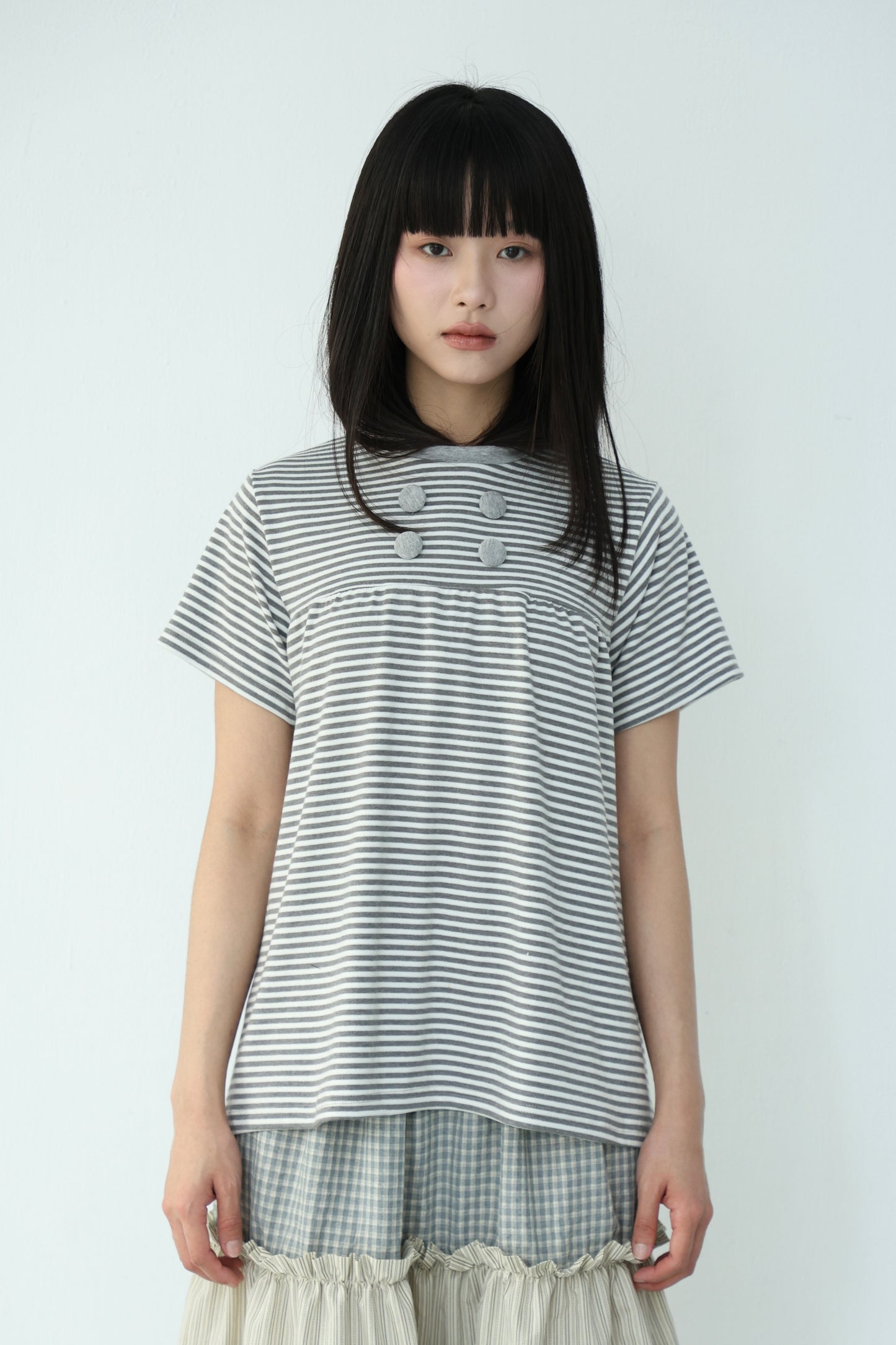 Striped loose button-down top