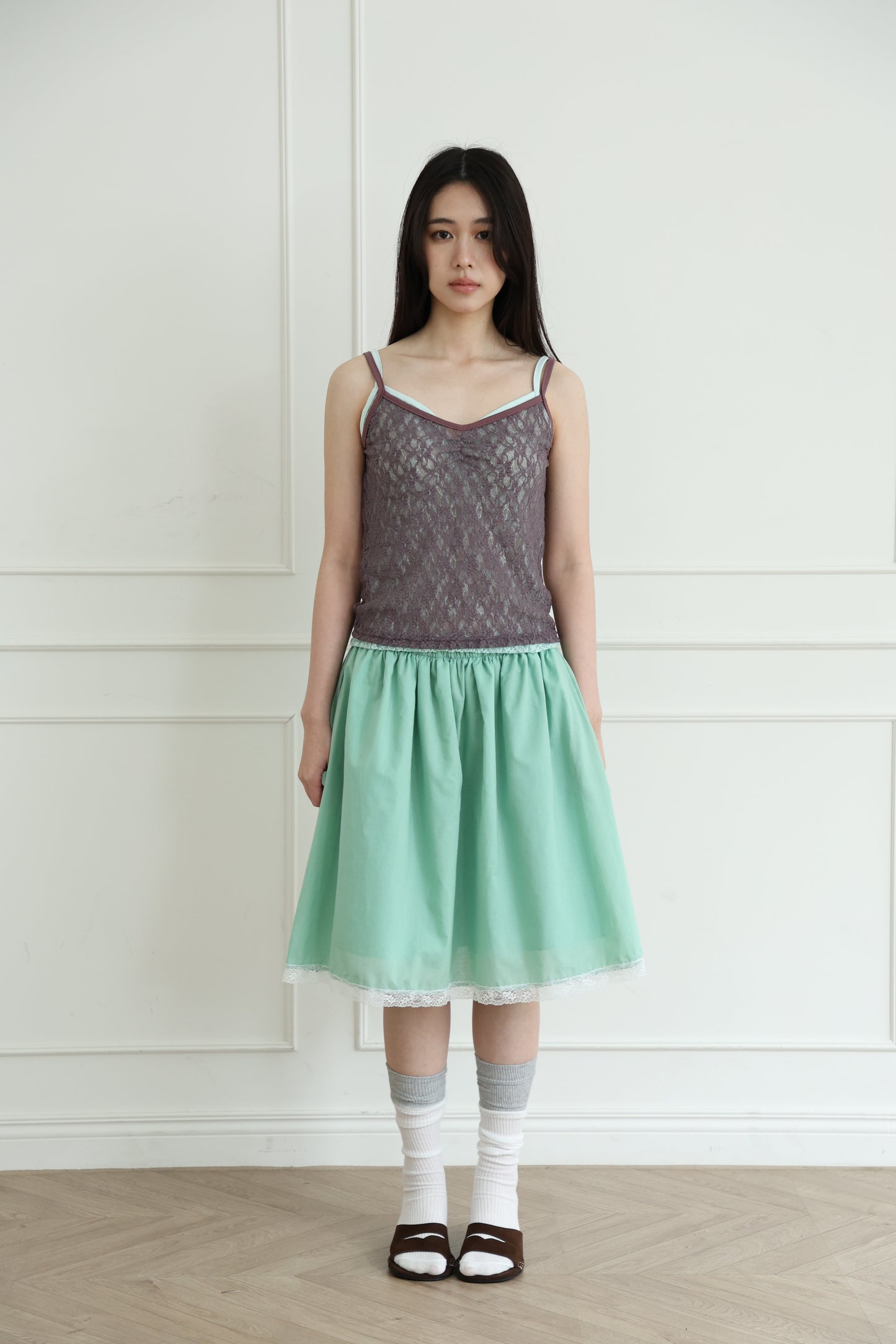 Lace sheer V-neck spaghetti strap vest