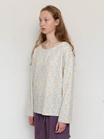 FUN FROM FUN Rustic Waffle Henley Top, Dusty Blue