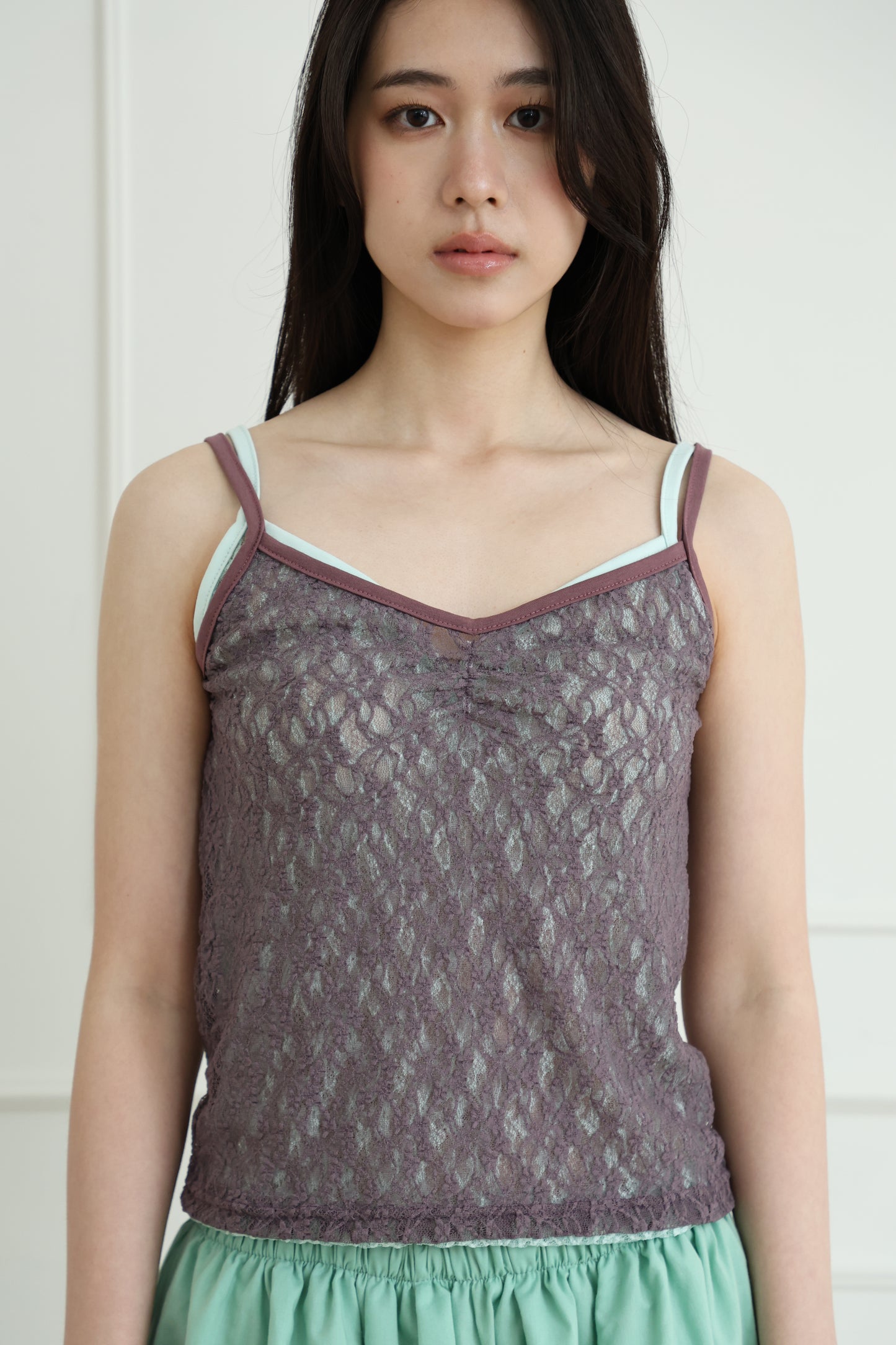 Lace sheer V-neck spaghetti strap vest