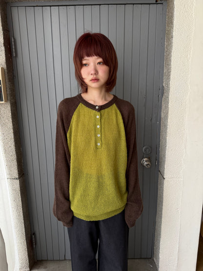 Henley collar knit raglan top
