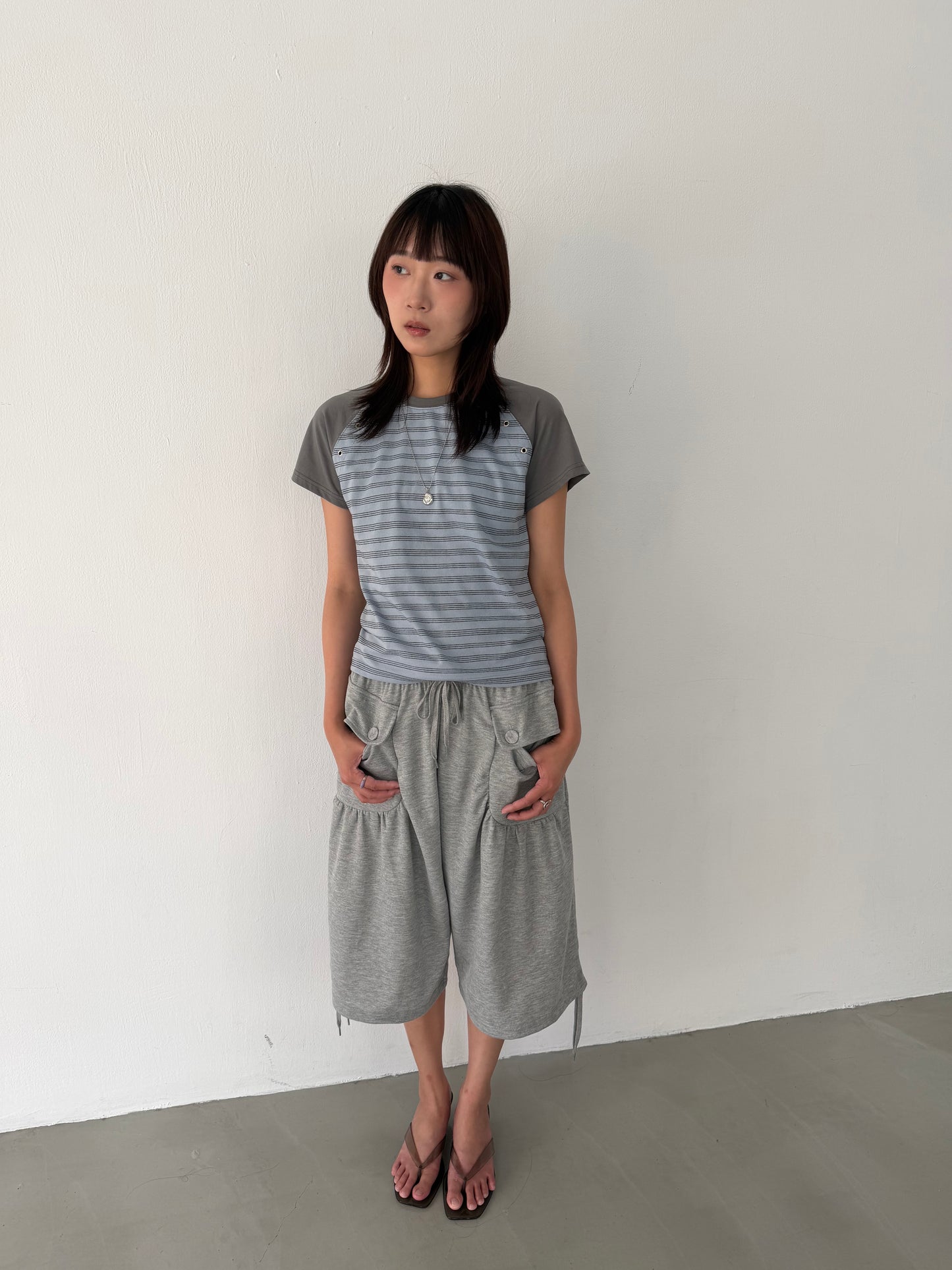 Striped short-sleeve top with studs