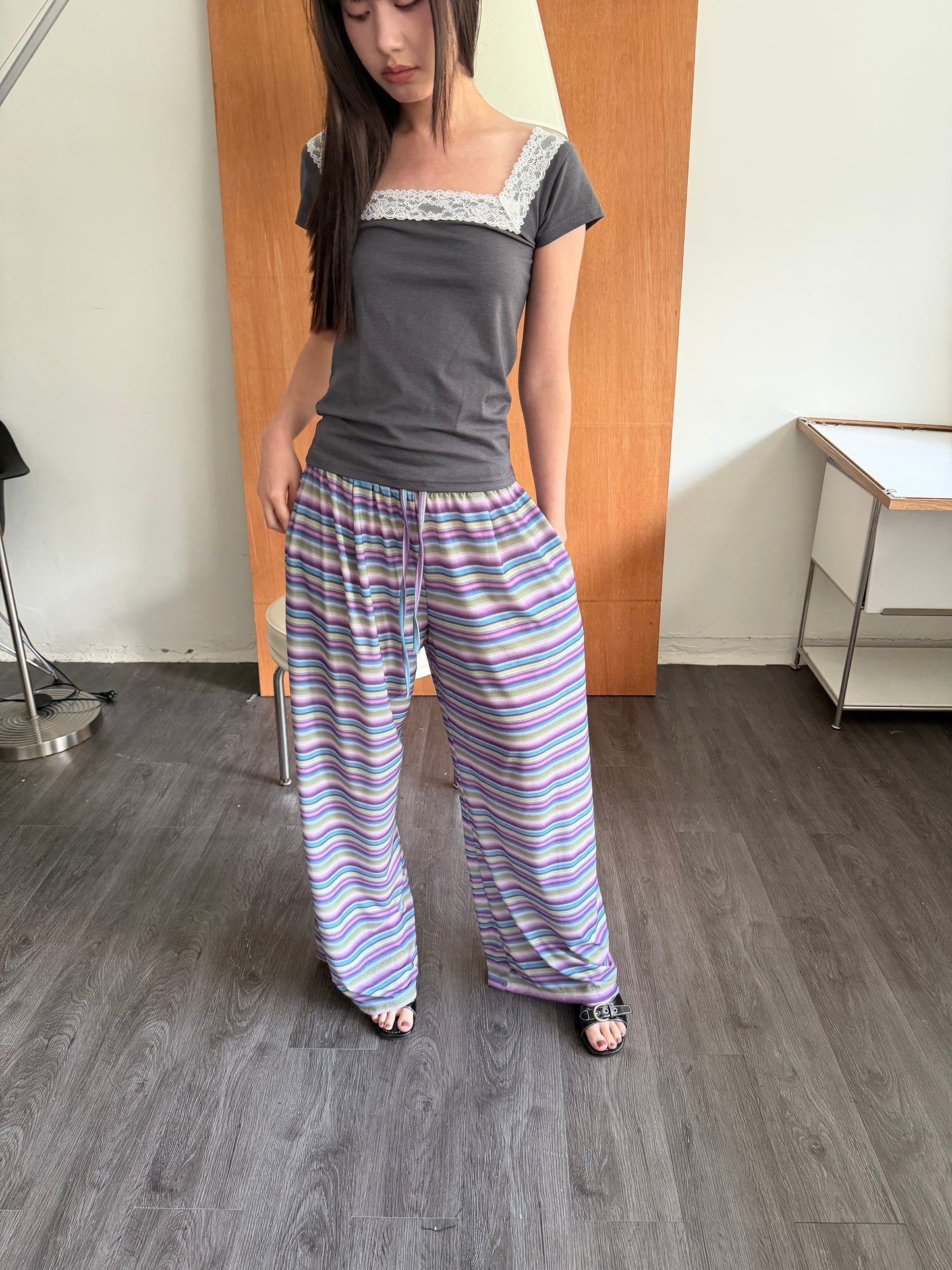 Breathable loose striped pants