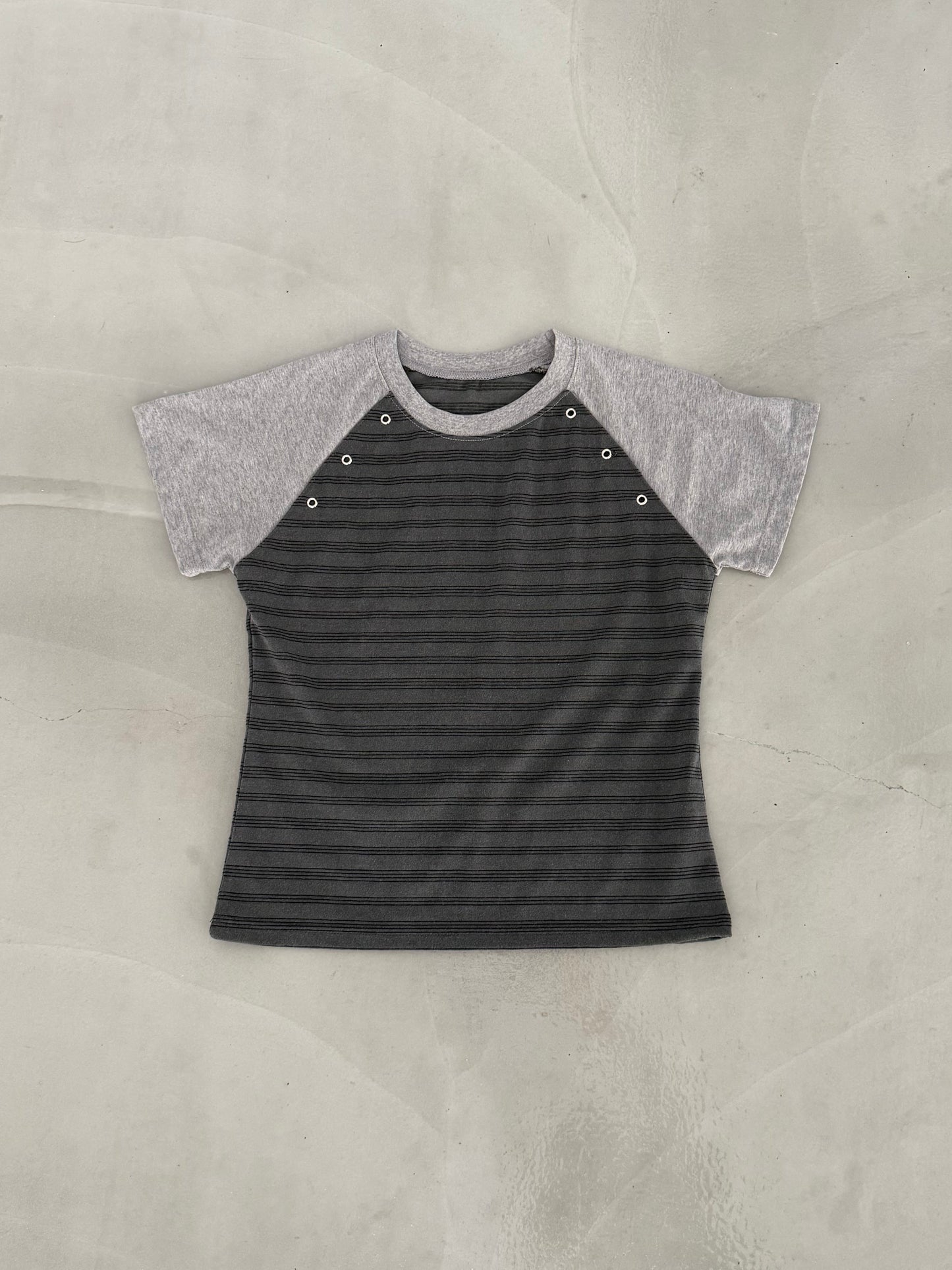 Striped short-sleeve top with studs