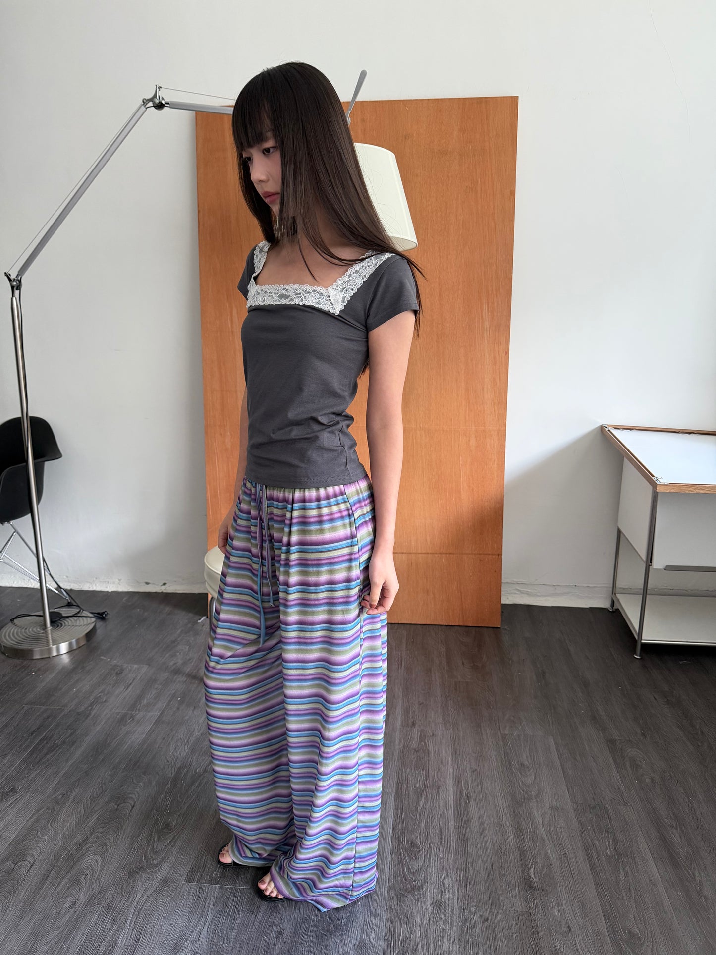 Breathable loose striped pants