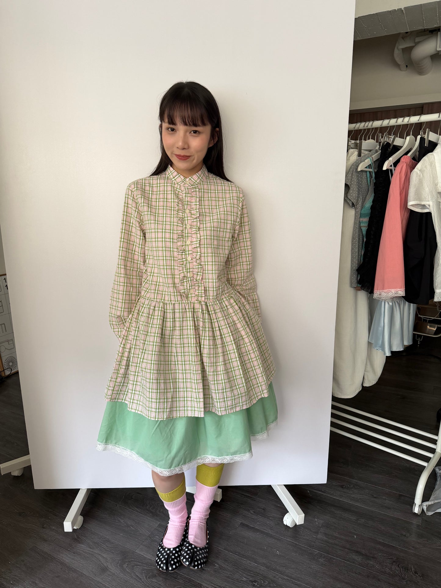 Plaid lace shirt dress