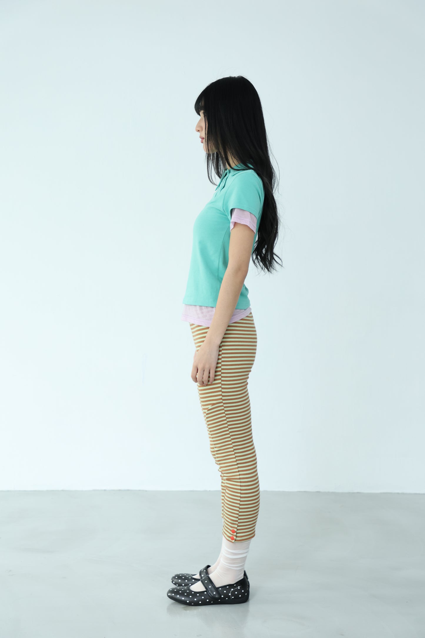 Candy-colored diagonal button polo shirt