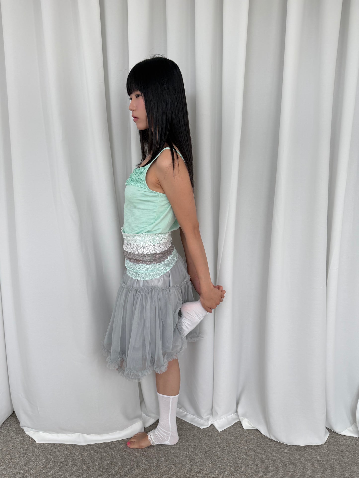 Puffy lace-trimmed mini skirt