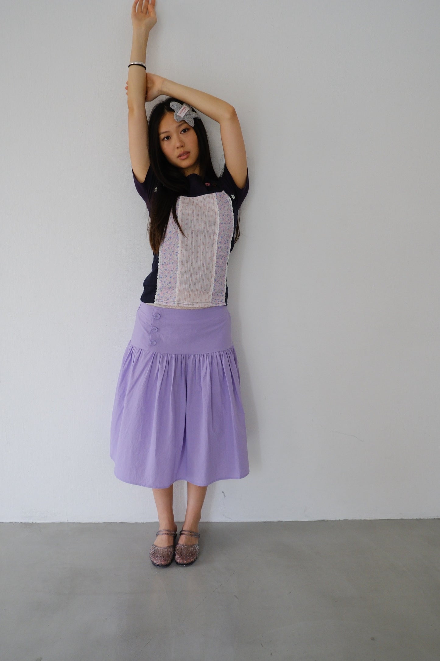Side-button midi skirt