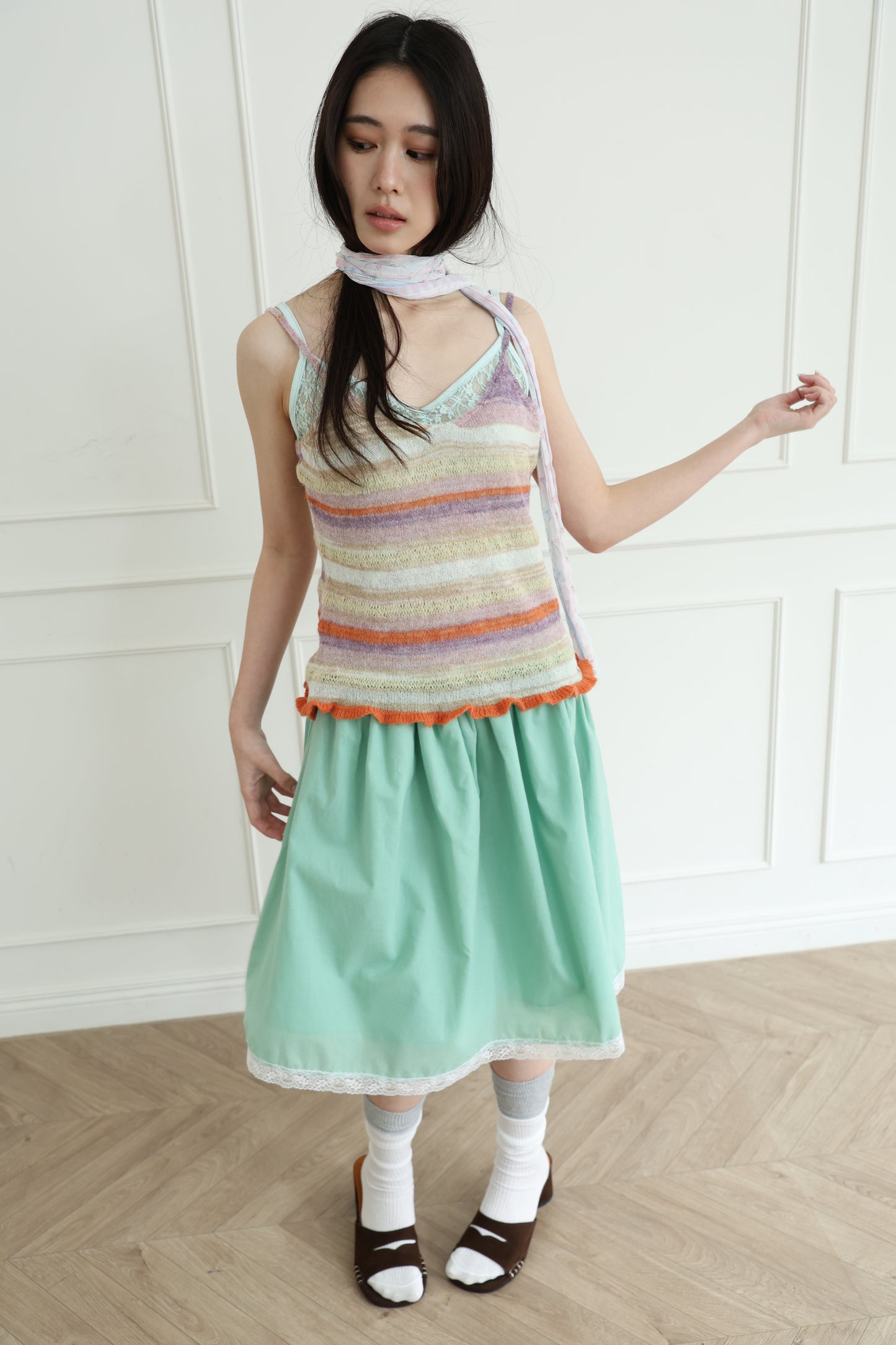 Lace sheer V-neck spaghetti strap vest