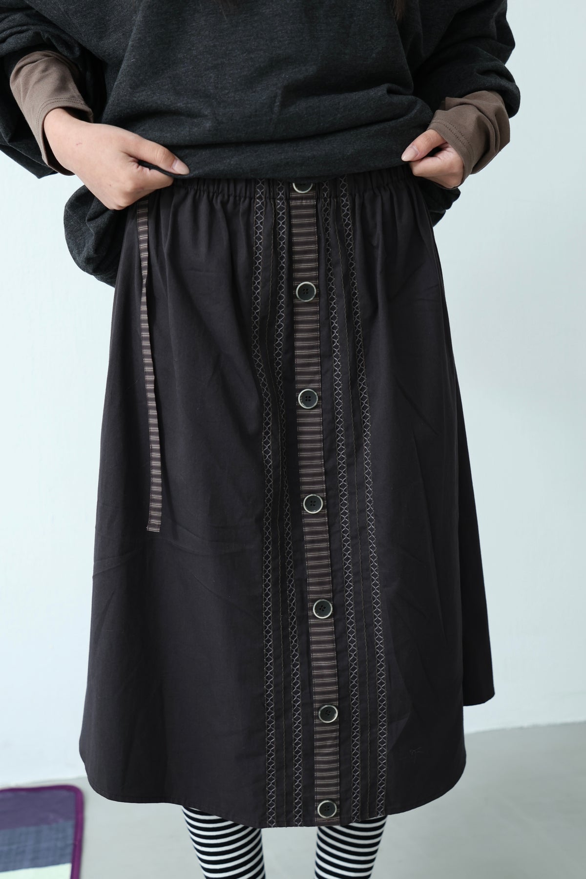 Retro Striped Button A-Line Skirt