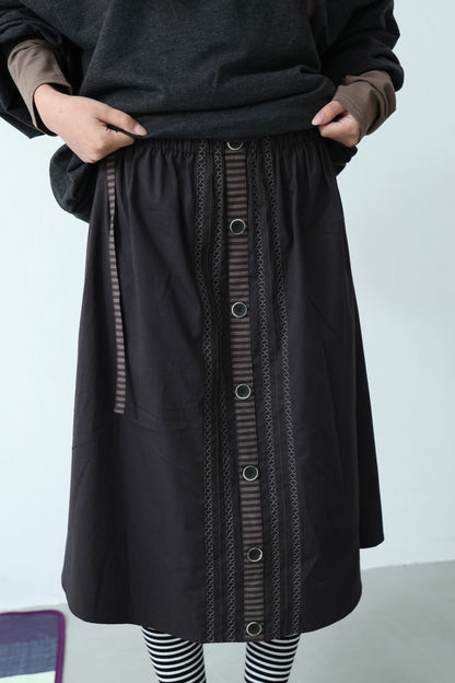 Retro Striped Button A-Line Skirt