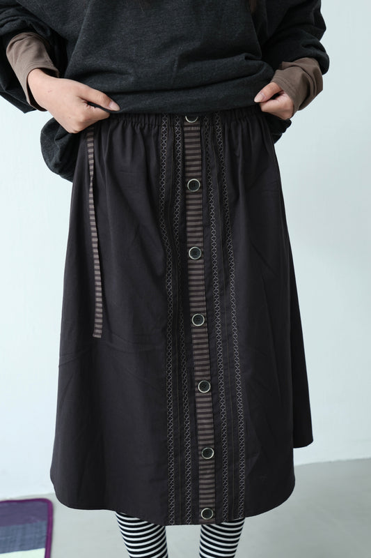 Retro Striped Button A-Line Skirt