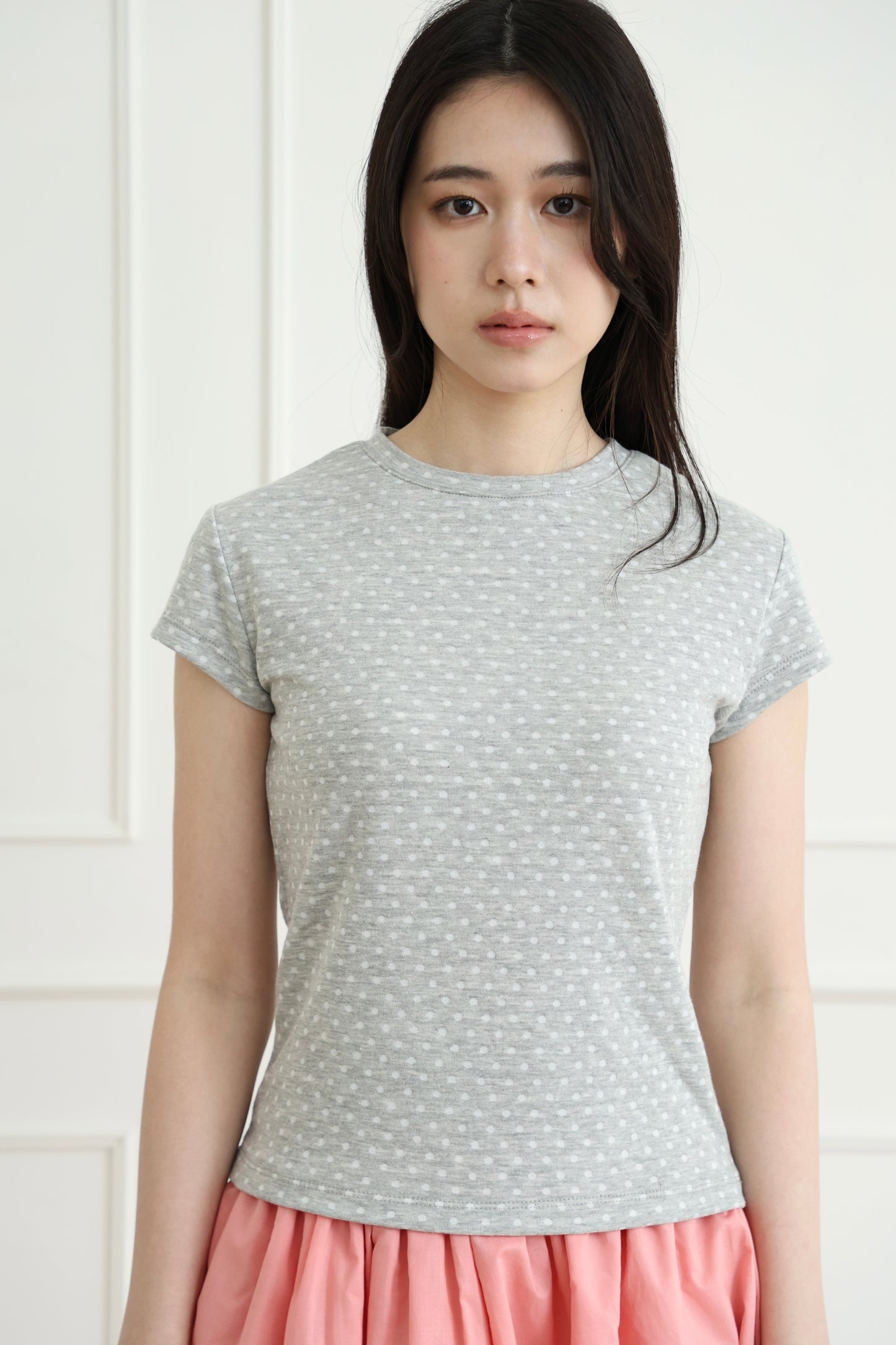 polka dot top with off-shoulder design
