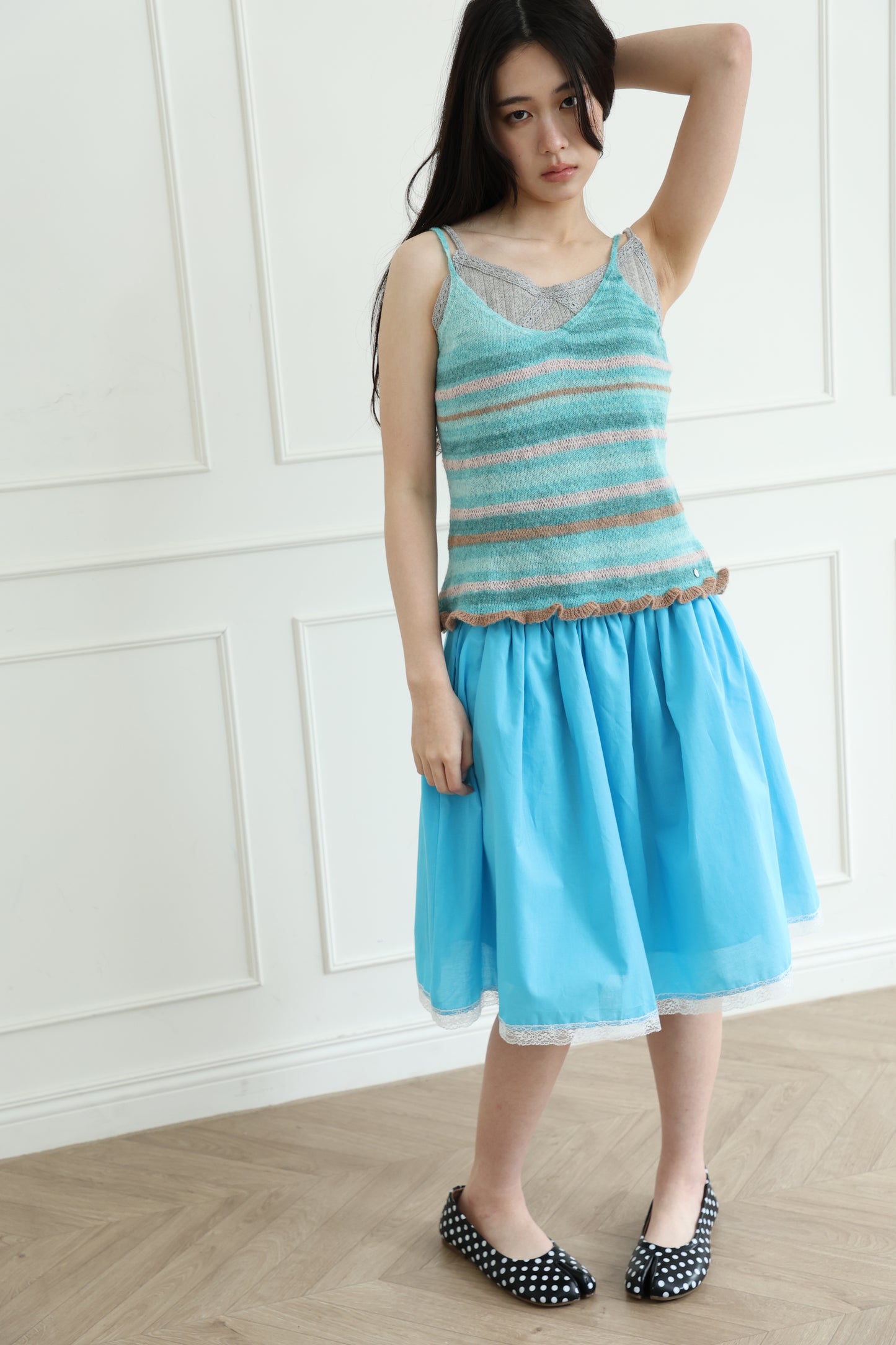 Knit striped spaghetti strap vest