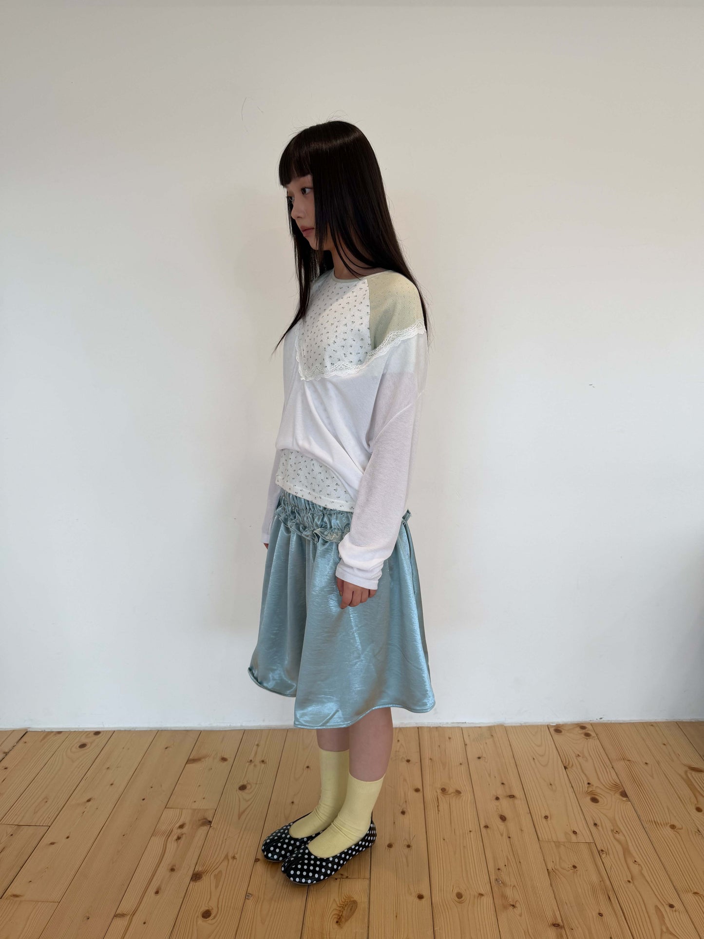 Satin pleated midi skirt