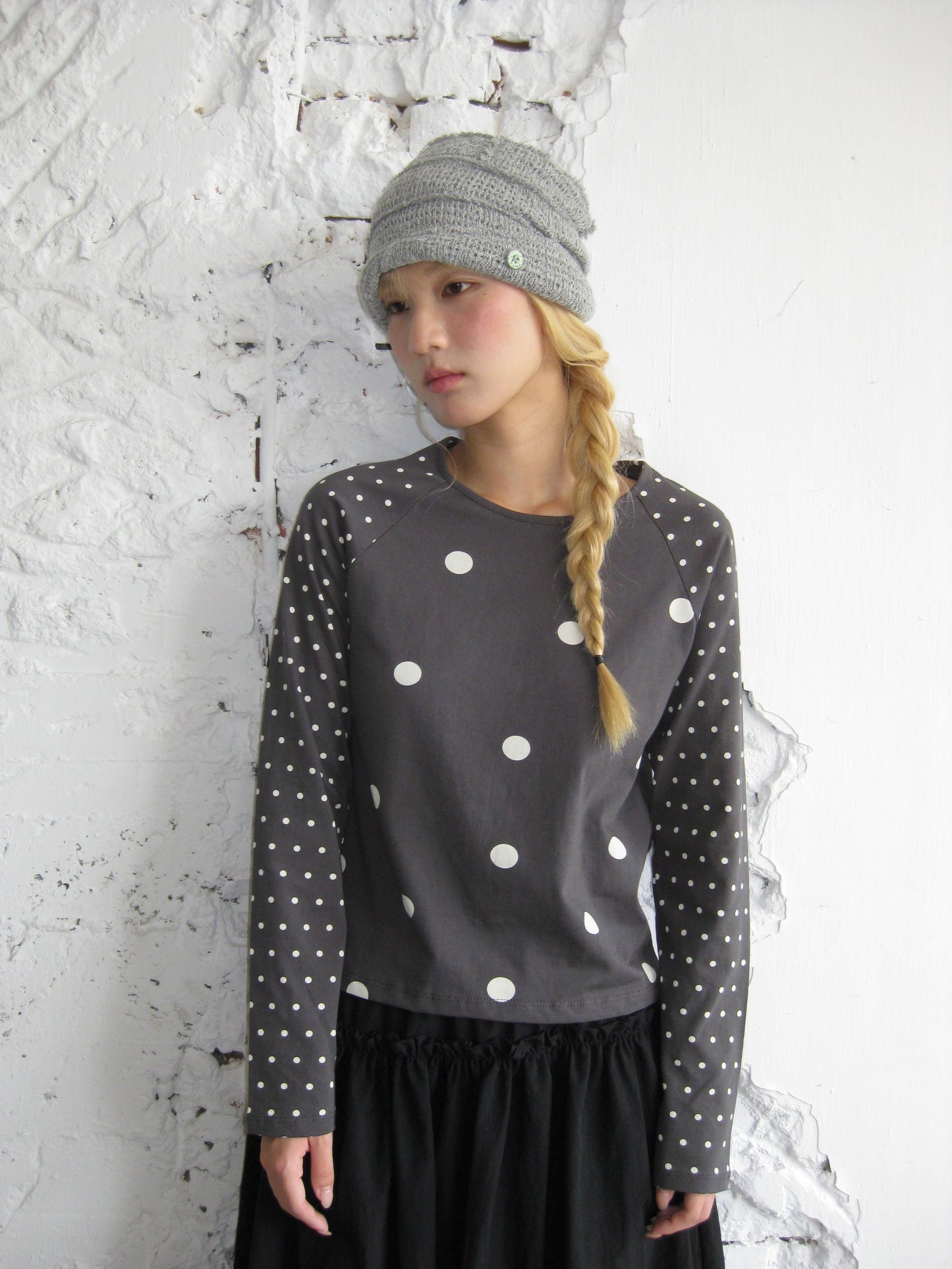 polka dot patchwork long-sleeved top