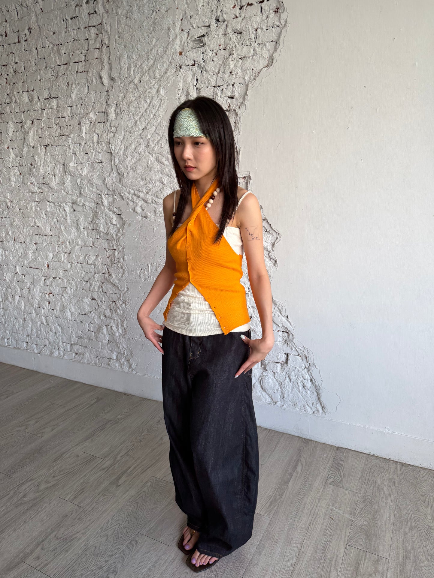 Beaded Ribbed Flat Vest