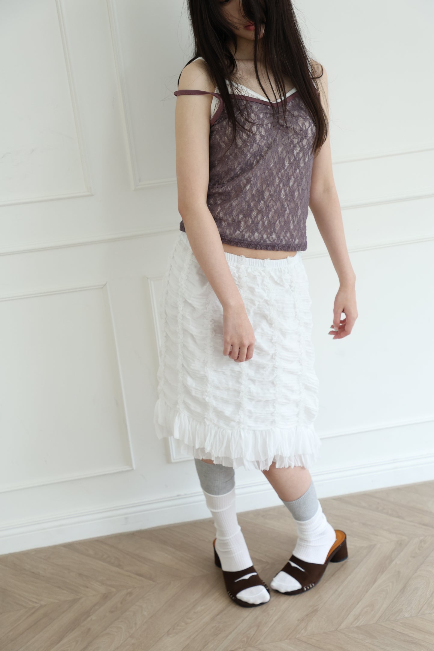 Lace sheer V-neck spaghetti strap vest