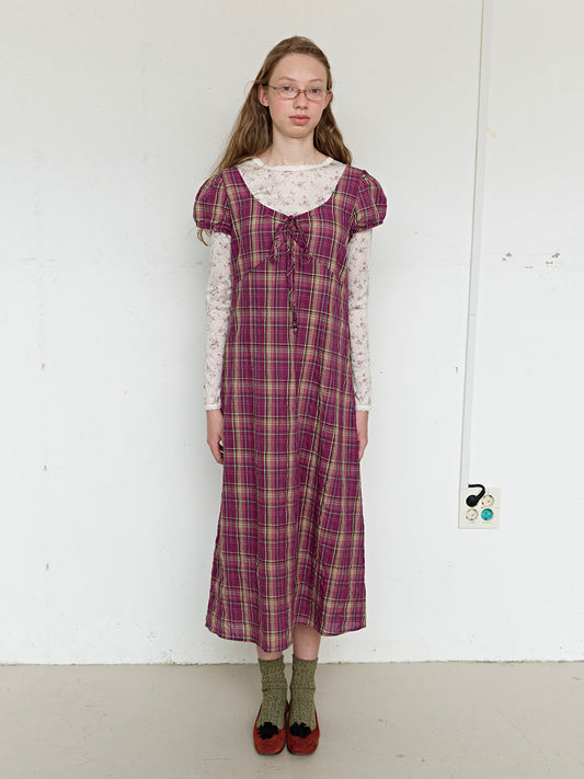 FUN FROM FUN Berry Check Long Dress, Berry