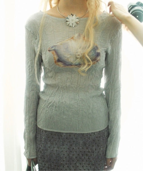（Sale 至9/16 22:00）musubore pleatsed print sheer tops